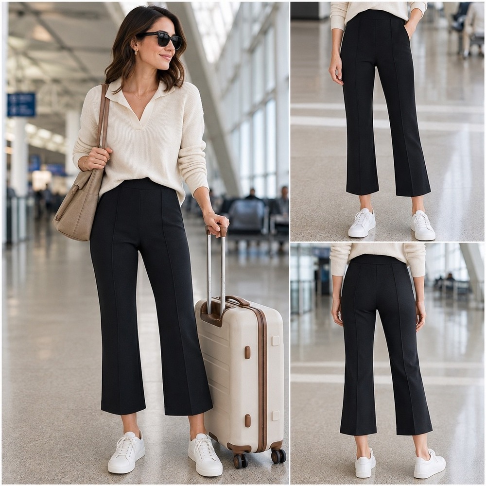 Banana Republic Everywhere Ponte Crop Flare Pants Women's Small Petite Black NWT
